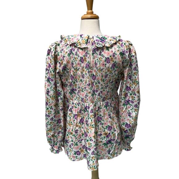 Pieces Mamalicious Maternity Top Sz L Smocked Floral Collar Cottagecore Prairie - Picture 6 of 11